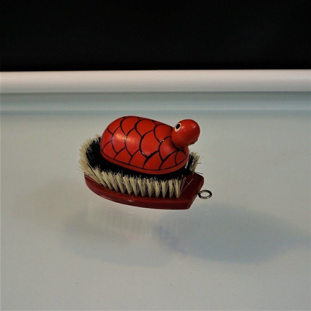 Vintage Turtle Clothing Brush Counterpoint Japan Red Painted Wood